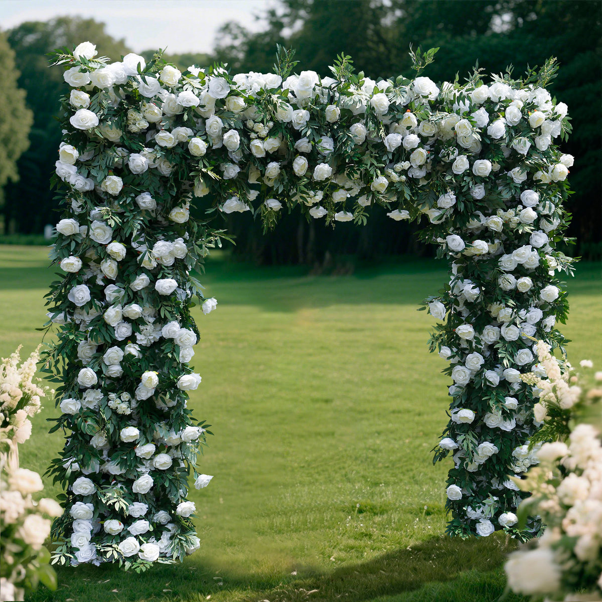 Aliflowers White Rose Green Leaf Floral Row Decor Wedding Backdrop Square Frame GM007