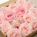 Pink rose wedding flower box with stems