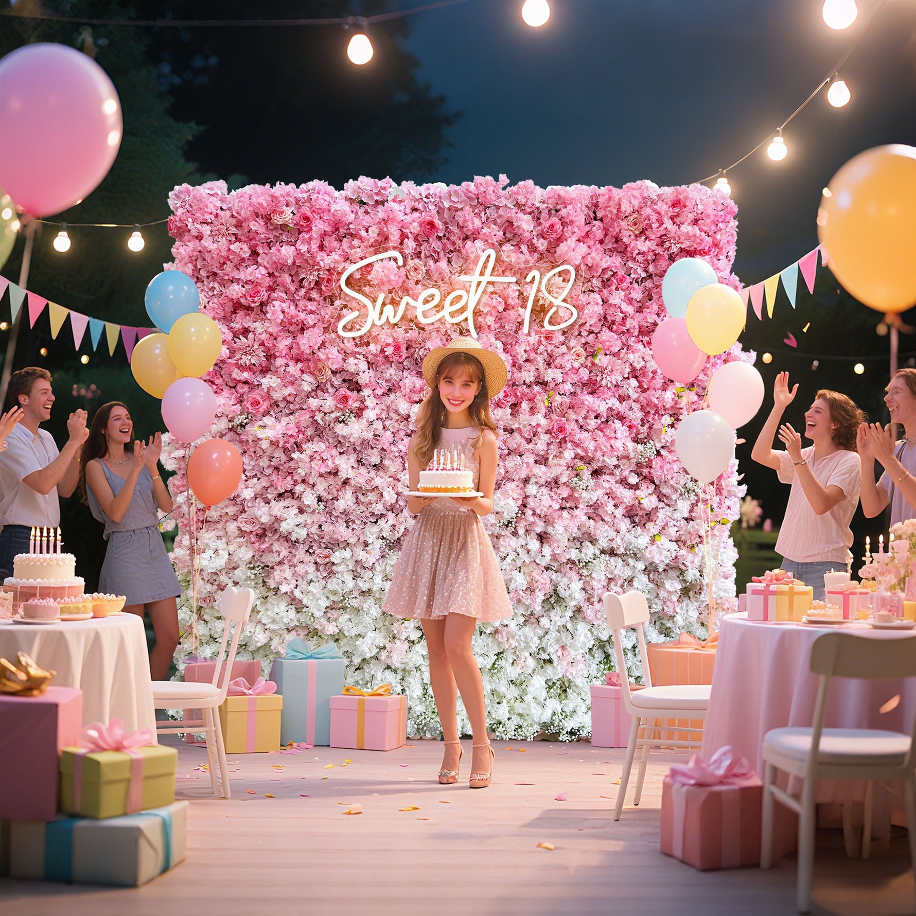 Aliflowers 3D Sakura Pink Gradient Fabric Floral Wall Banquet Wedding Backdrop Decoration ALFWL183