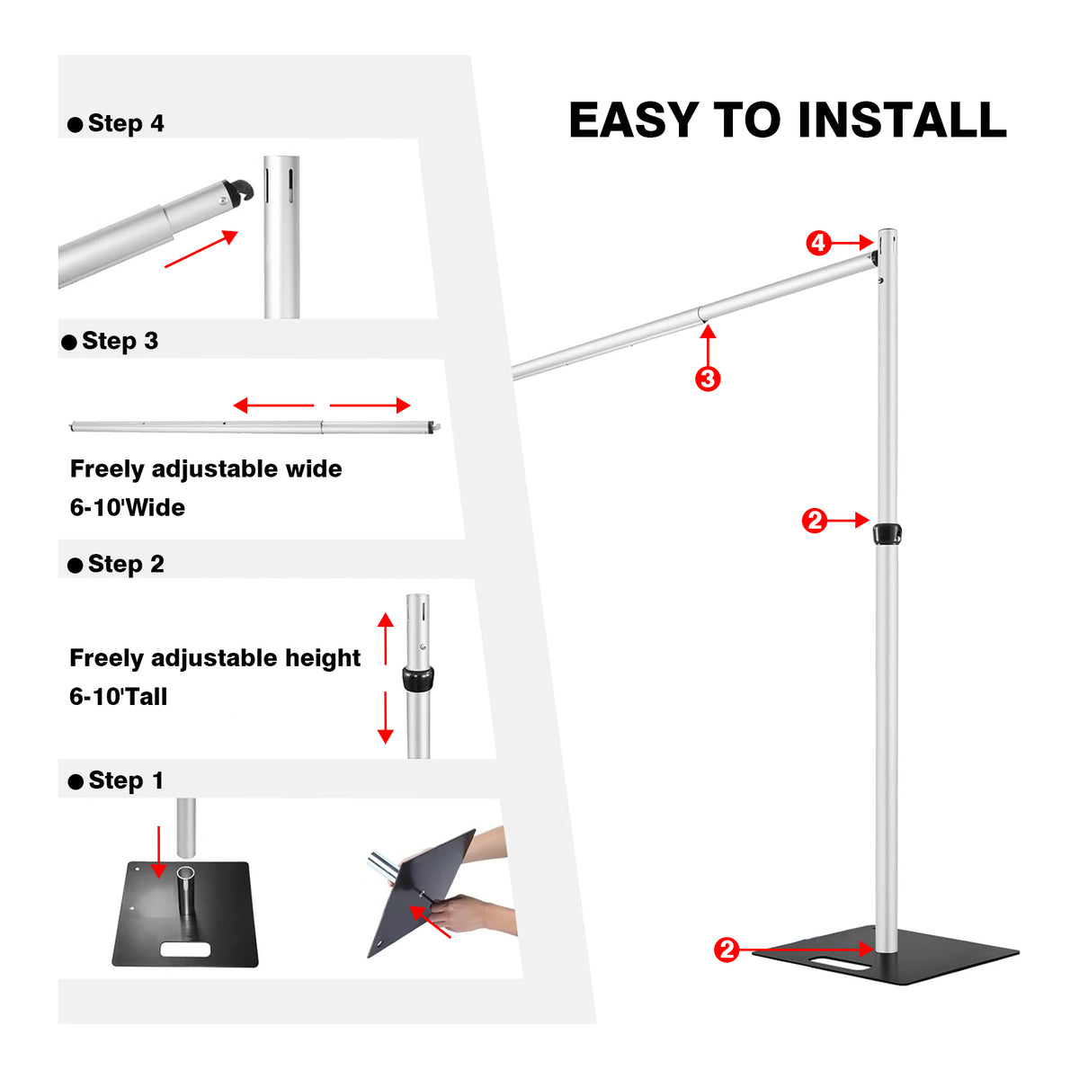 6-10ft Adjustable Wedding Event Decoration Supplies Pipe and Drape Backdrop Flower Wall Frame Stand - Ali Flowers