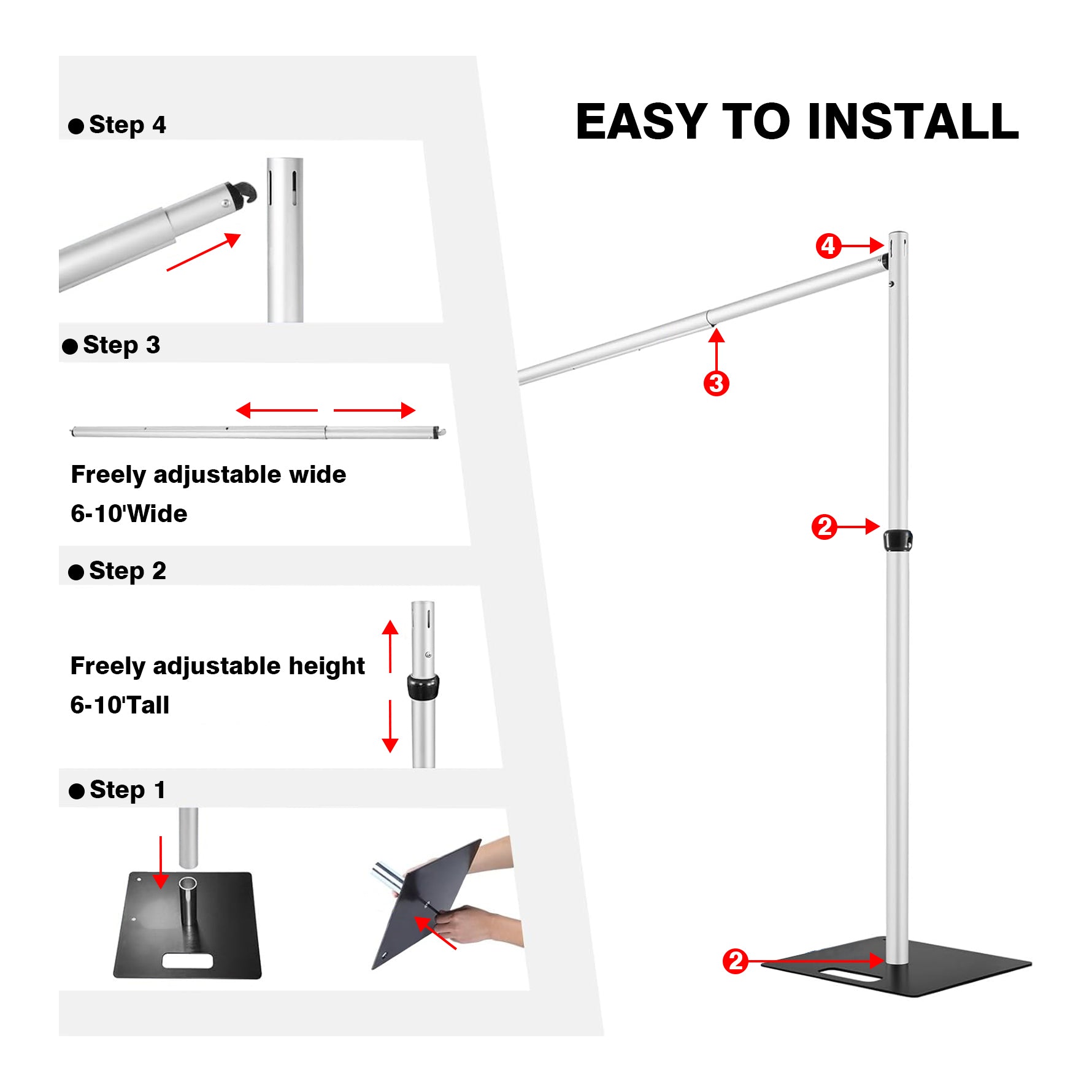 6-10ft Adjustable Wedding Event Decoration Supplies Pipe and Drape Backdrop Flower Wall Frame Stand - Ali Flowers