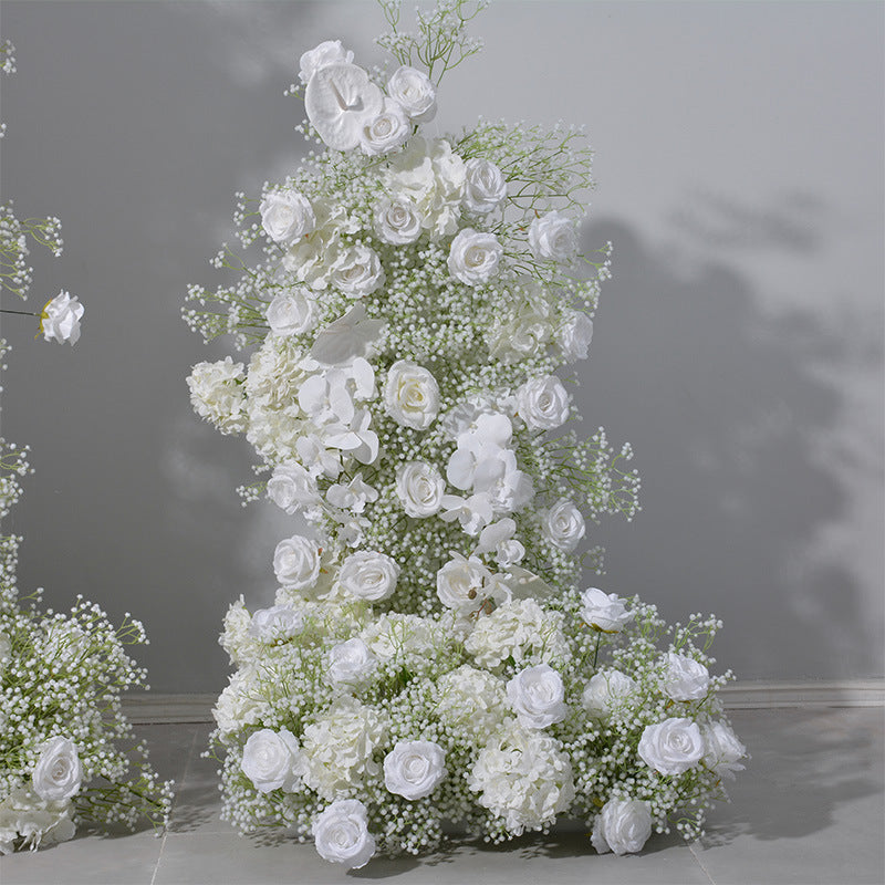 Aliflowers White Baby's Breath Rose Artificial Flower Column KT Background Wedding Decoration ALFKT006