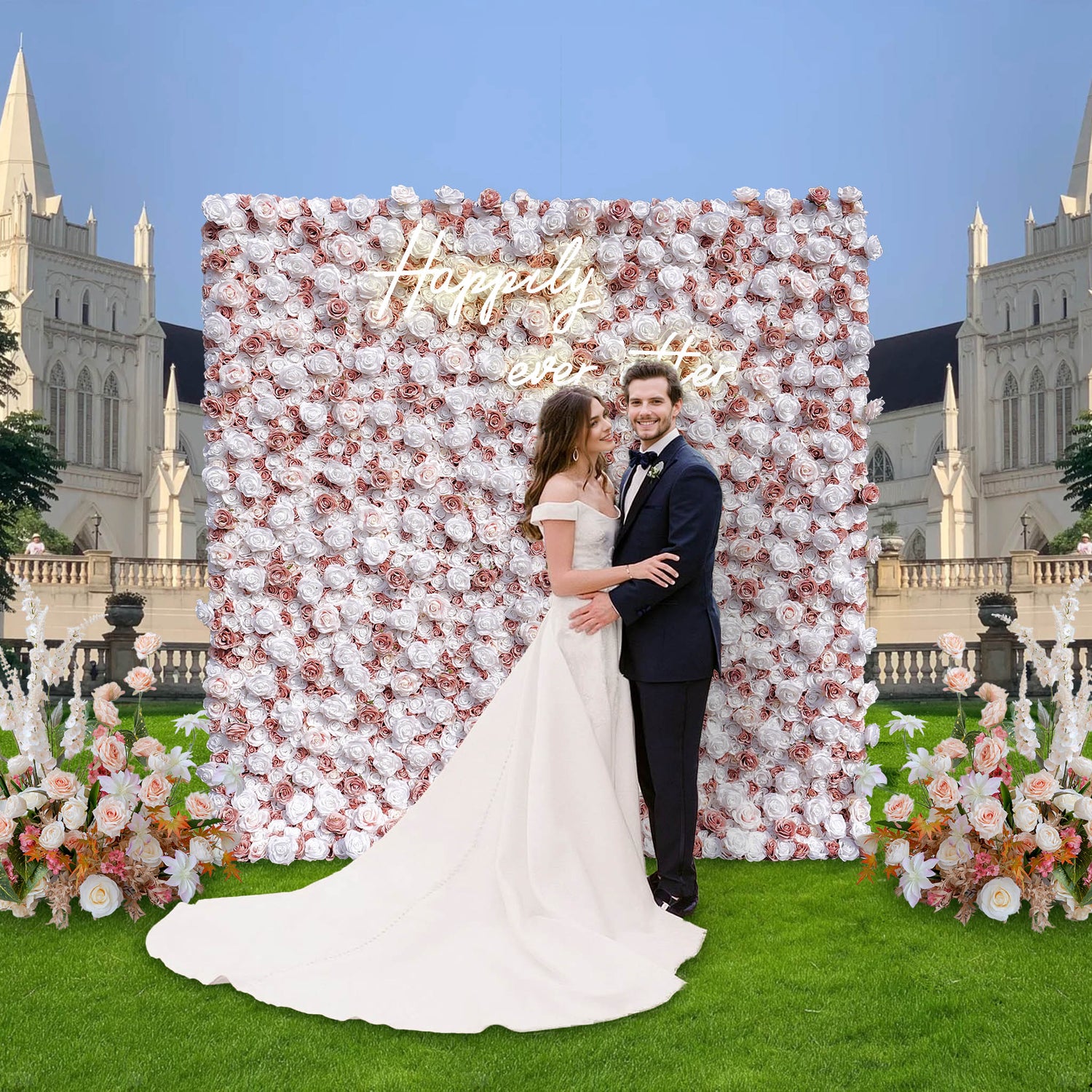 Aliflowers White Matte Pink Fabric Wall Flowers Window Display ALFWL107 - Ali Flowers