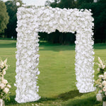 Aliflowers 5D White Rose & Baby’s Breath Fabric Artificial Flower Wall Arch Backdrop for Wedding & Party Decoration GM011