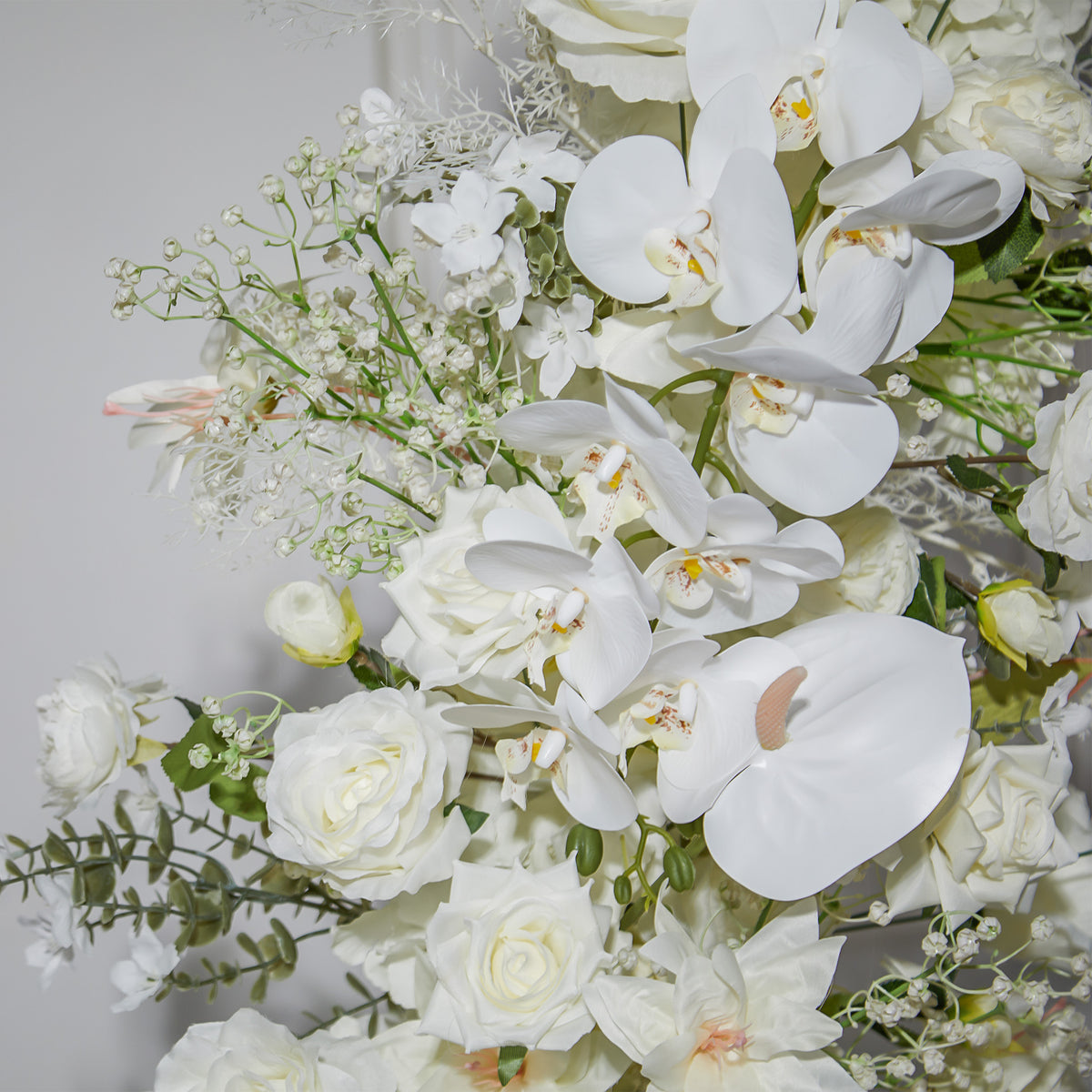 Aliflowers Elegant White Rose Floral Wedding Backdrop with Corner Arch Frame