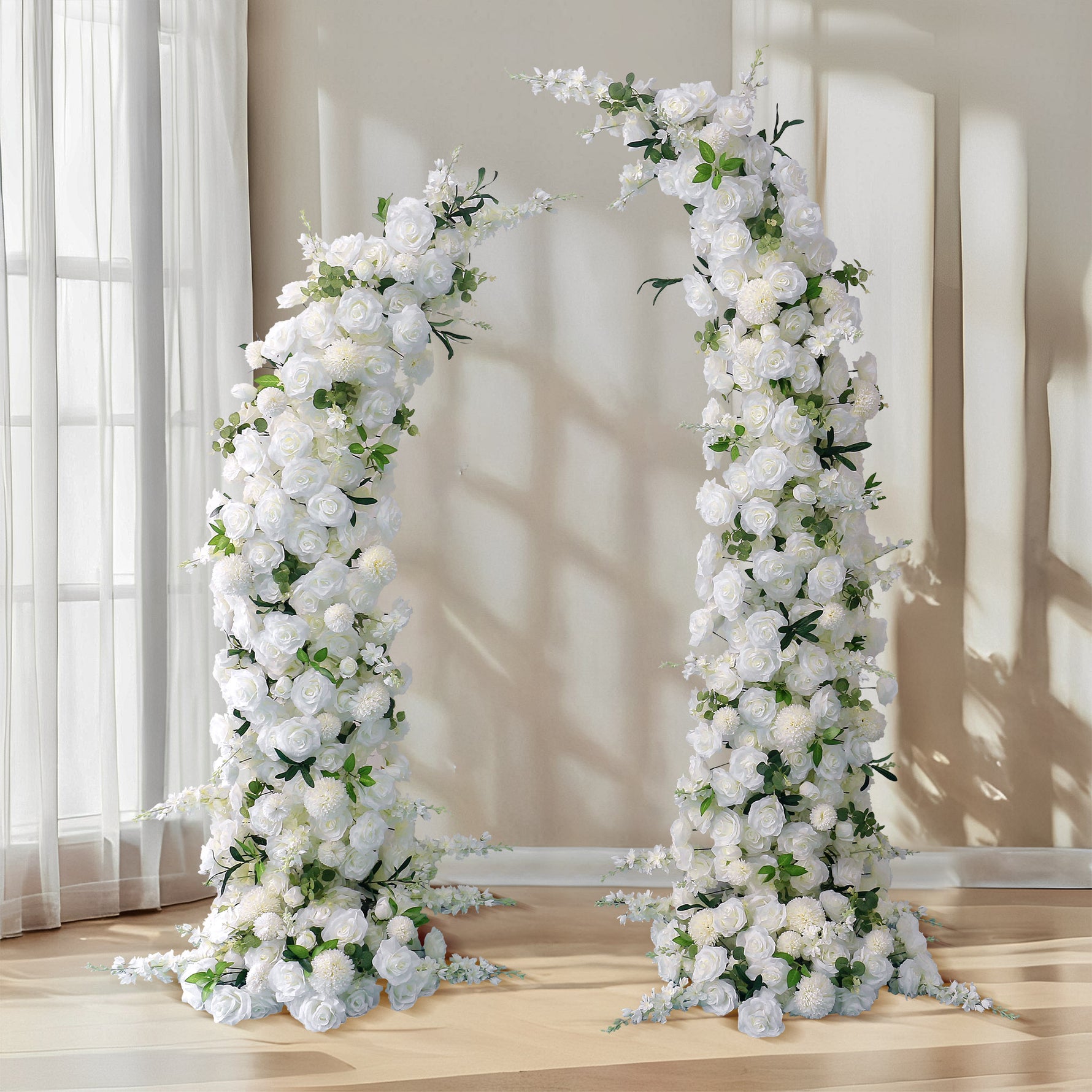 white-rose-flower-arrangement-decoration-horn-arch-wedding-stage-background