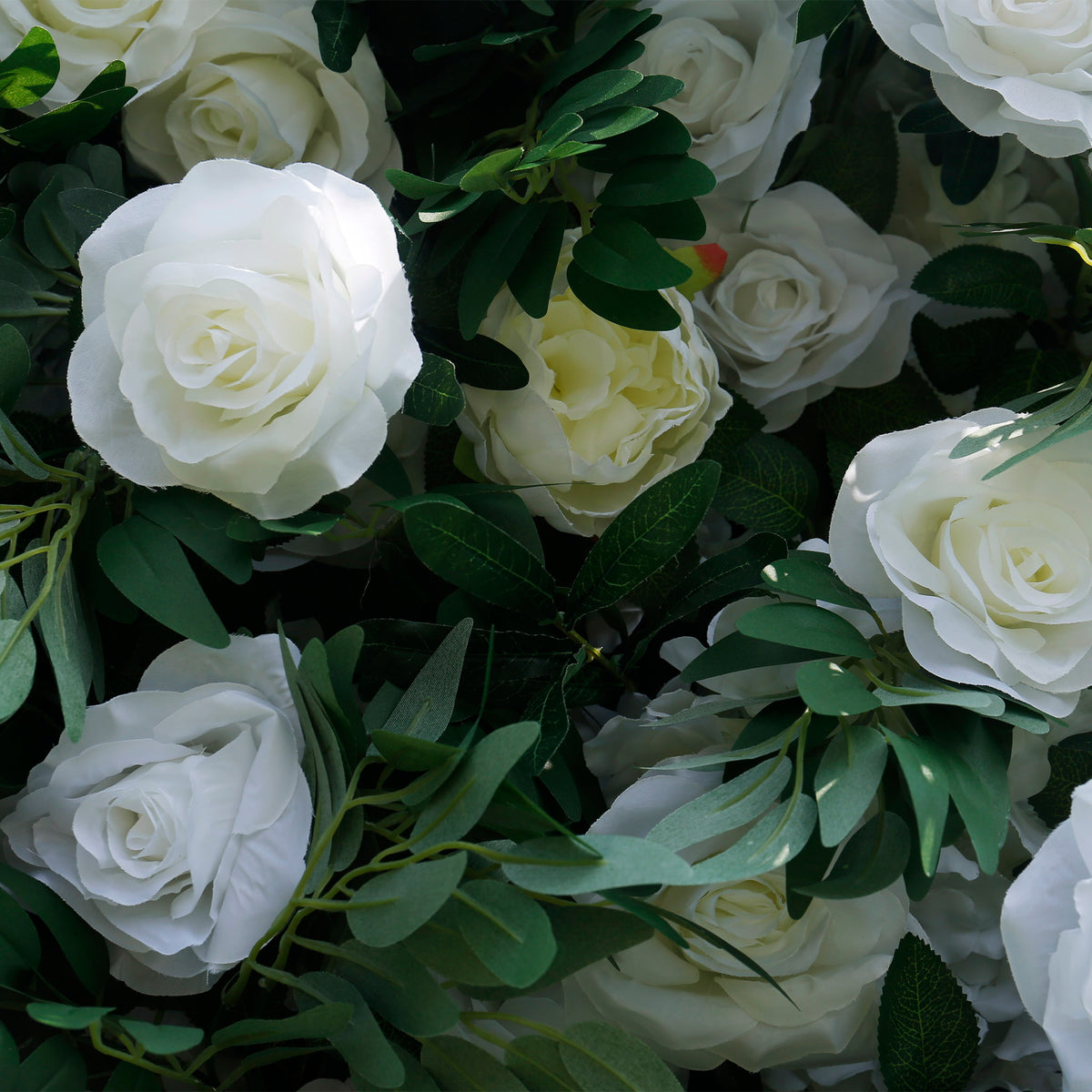 Aliflowers White Rose Green Leaf Floral Row Decor Wedding Backdrop Square Frame GM007