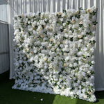 Aliflowers White Rose Green Leaf Premium Fabric Flower Wall Decoration ALFWL179