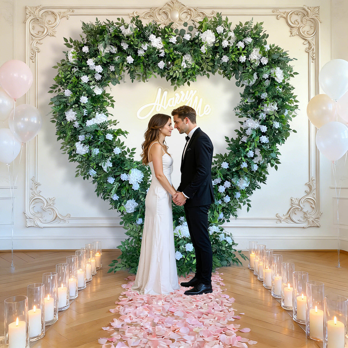 Aliflowers Forest-Themed Series Ourdoor Artificial  Green Willow Leaves Floral Wedding backdrop Heart Arch ALFAH007 - Ali Flowers