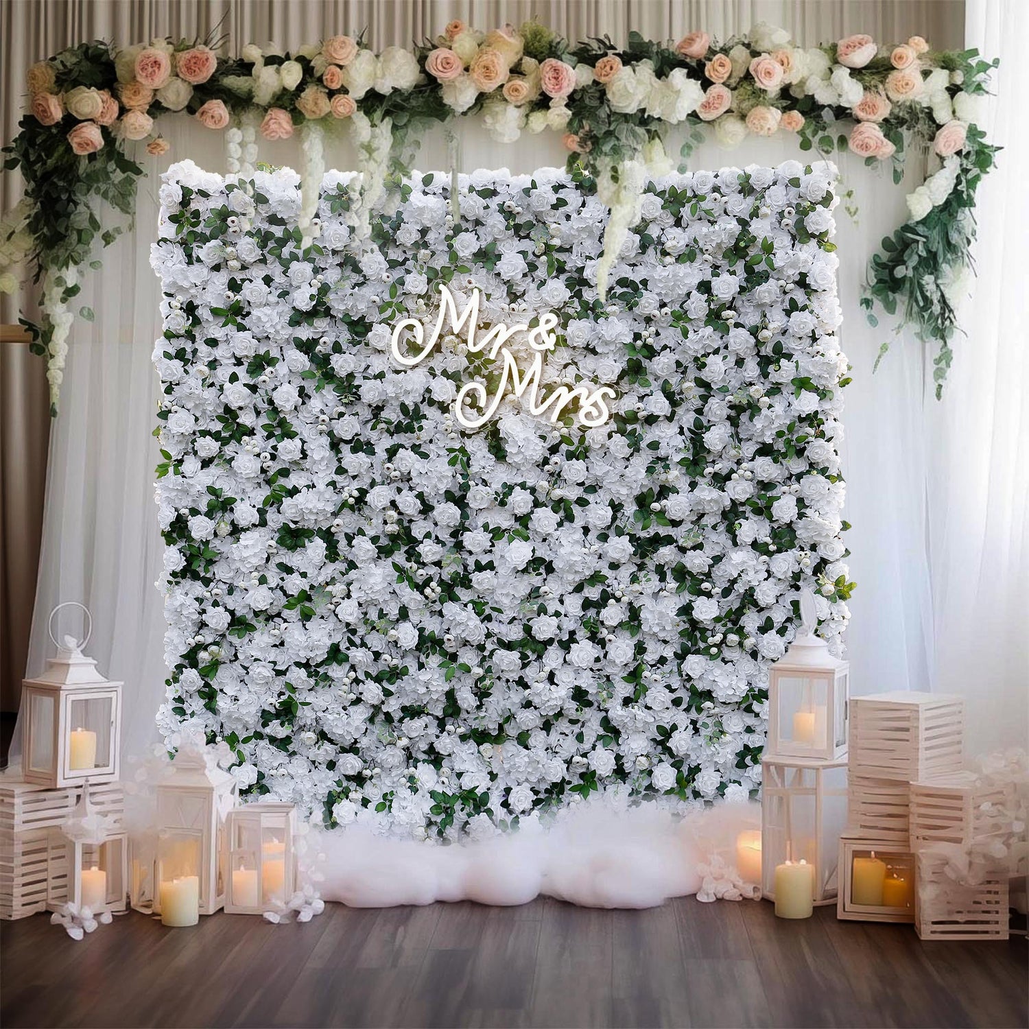 Aliflowers 3D White Rose with Hydrangea Wall Backdrop ALFWL043 - Ali Flowers