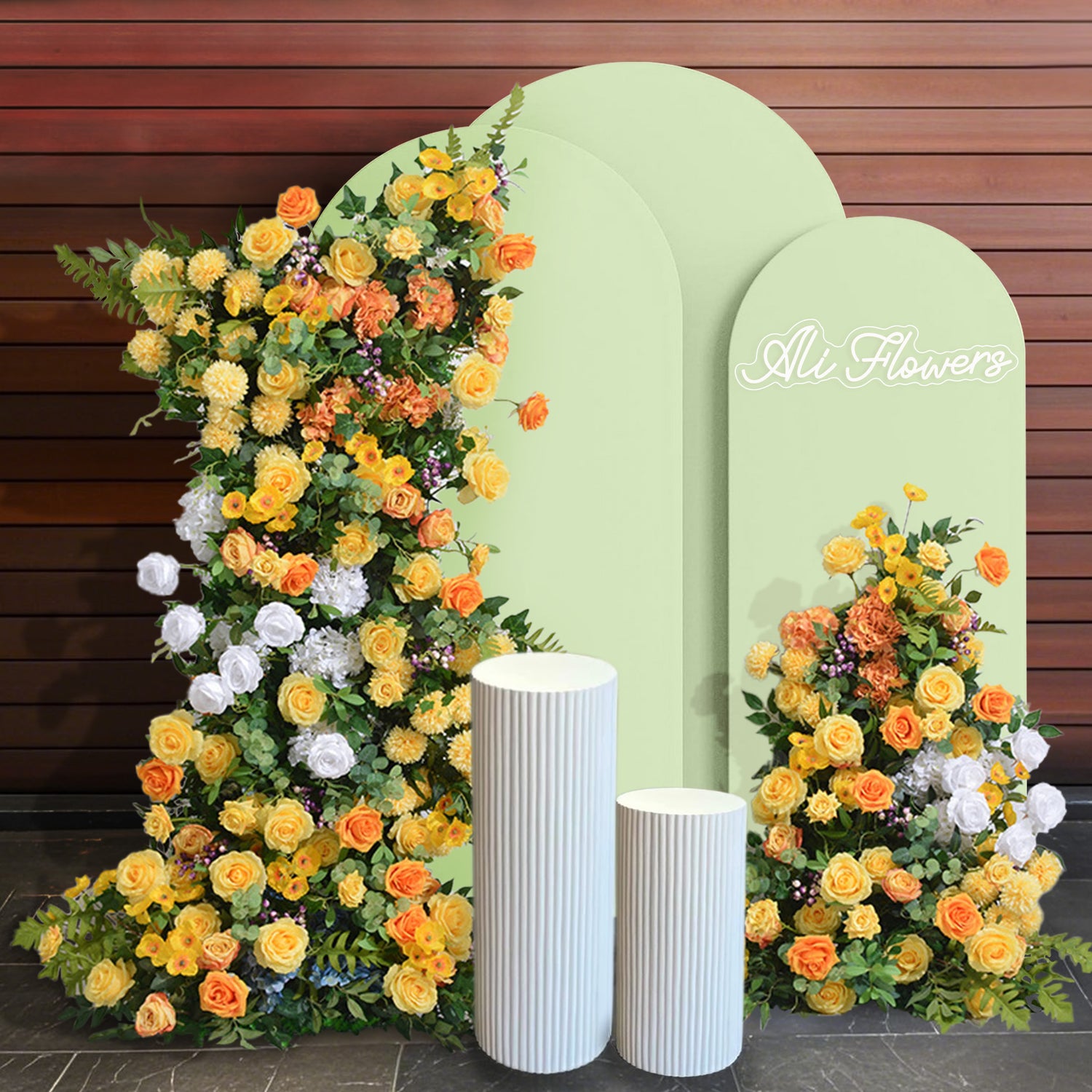 Yellow Rose Wedding Backdrop Decor with Floral Arrangement for KT Board Display